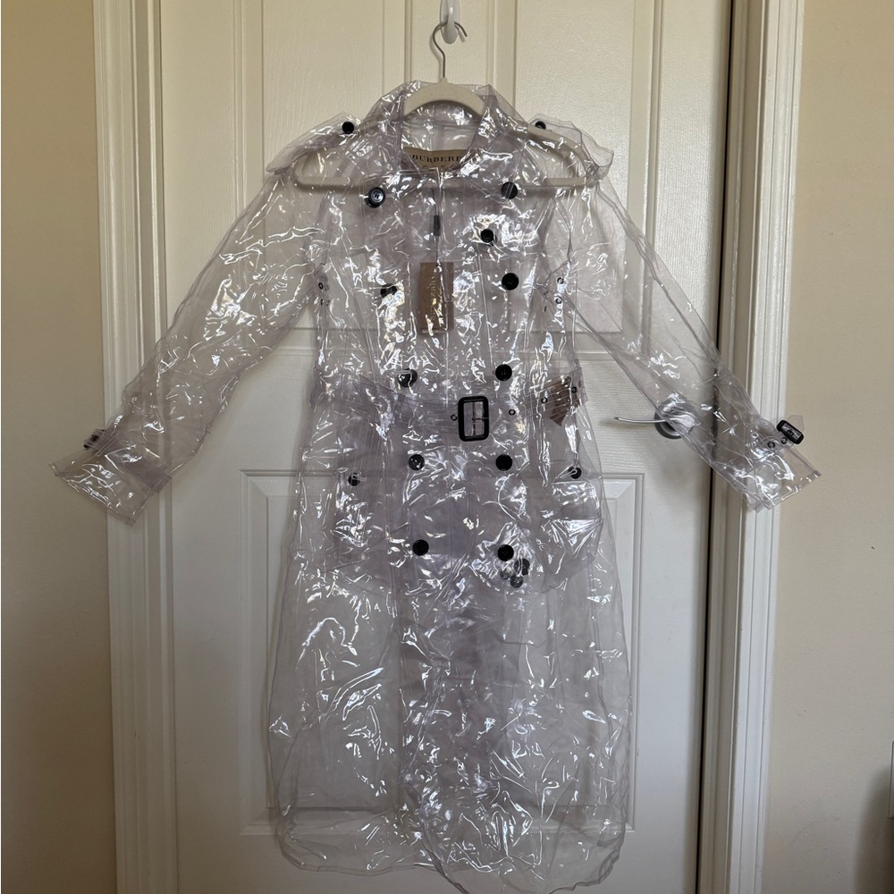 BURBERRY PVC Transparent Coat with Black Buttons Size US 6